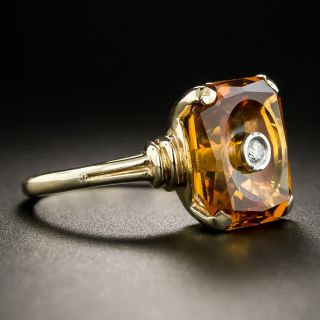 Mid-Century Citrine and Diamond Ring