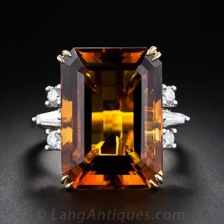 Mid-Century Citrine and Diamond Ring