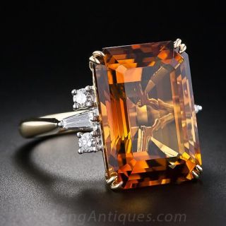 Mid-Century Citrine and Diamond Ring