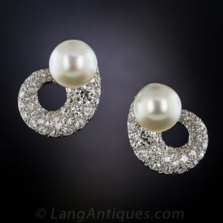 Mid-Century Classic Diamond and Pearl Earrings - 1