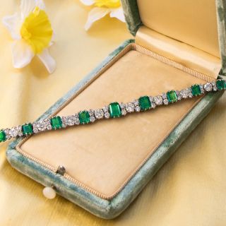 Mid-Century Colombian Emerald and Diamond Bracelet - GIA 