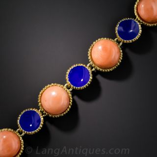 Mid-Century Coral and Cobalt Enamel Bracelet - Dutch