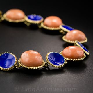 Mid-Century Coral and Cobalt Enamel Bracelet - Dutch - 2