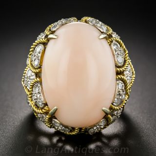 Mid-Century Coral and Diamond Cocktail Ring