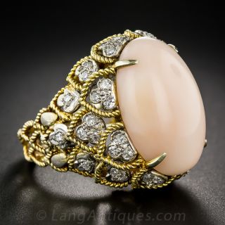 Mid-Century Coral and Diamond Cocktail Ring