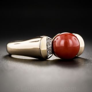 Mid-Century Coral and Diamond Ring