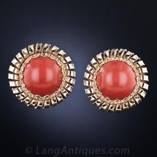 Mid-Century Coral Button Earclips