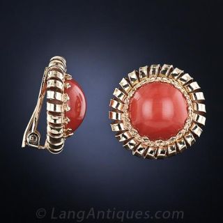 Mid-Century Coral Button Earclips
