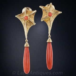 Mid-Century Coral Drop Earrings