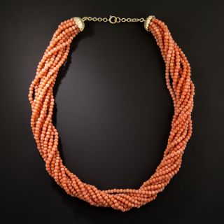 Mid-Century Coral Torsade Necklace - 2