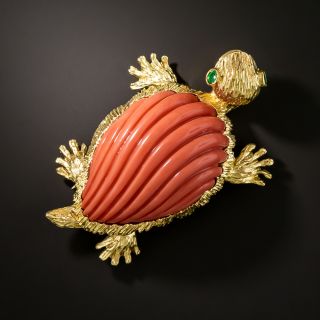 Mid-Century Coral Turtle Brooch
