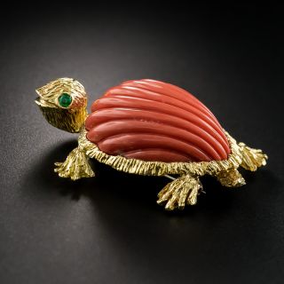 Mid-Century Coral Turtle Brooch - 4