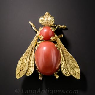 Mid-Century Coral Wasp Pin - 1