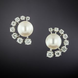 Mid-Century Cultured Pearl and Diamond Earrings - 2