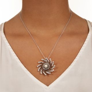 Mid-Century Cultured Pearl and Diamond Spiral Brooch/Pendant, Netherlands