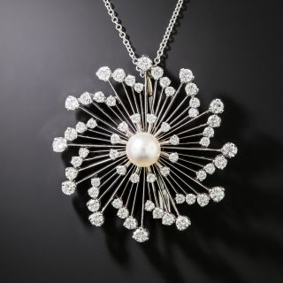 Mid-Century Cultured Pearl and Diamond Spiral Brooch/Pendant, Netherlands - 2