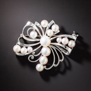 Mid-Century Cultured Pearl Spray Brooch - 1