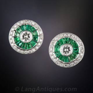 Mid-Century Diamond and Emerald Target Earrings