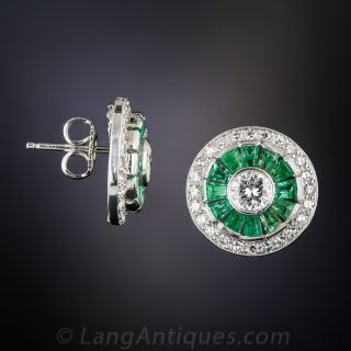 Mid-Century Diamond and Emerald Target Earrings