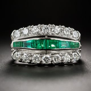 Mid-Century Diamond and Emerald Triple Band Ring