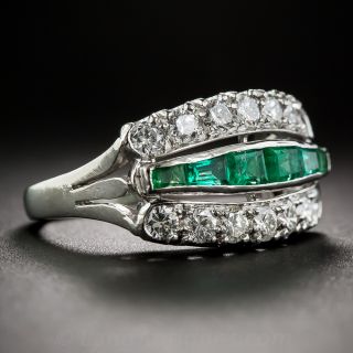 Mid-Century Diamond and Emerald Triple Band Ring