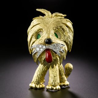 Mid-Century Diamond And Enamel Doggy Brooch - 2