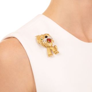 Mid-Century Diamond And Enamel Doggy Brooch
