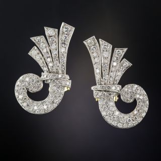 Mid-Century Diamond Cornucopia Clip Earrings  - 2
