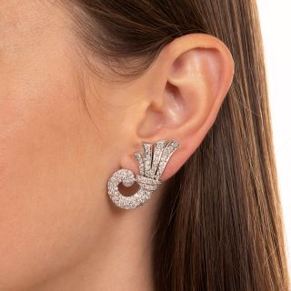Mid-Century Diamond Cornucopia Clip Earrings 