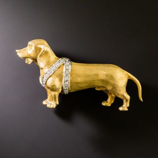 Mid-Century Diamond Dachshund Brooch - 3