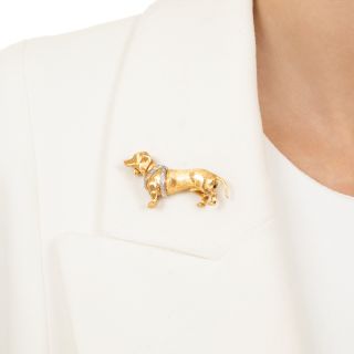 Mid-Century Diamond Dachshund Brooch