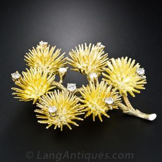Mid-Century Diamond Floral Brooch
