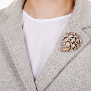 Mid-Century Diamond Flower Brooch