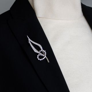Mid-Century Diamond Leaf Brooch