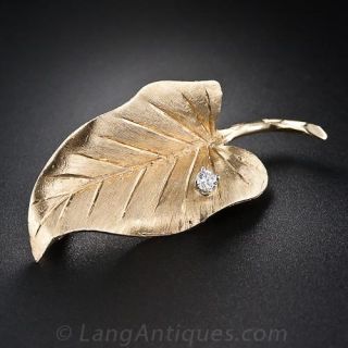 Mid-Century Diamond Leaf Pin