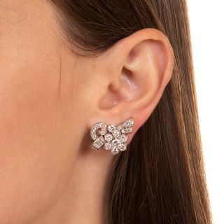 Mid-Century Diamond Platinum Clip Earrings