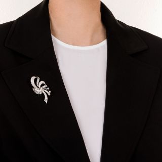 Mid-Century Diamond Ribbon Brooch