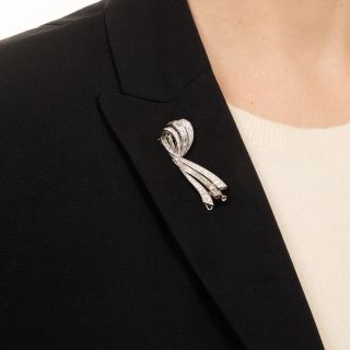 Mid-Century Diamond Ribbon Brooch