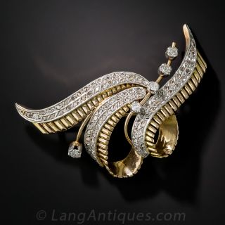 Mid-Century Diamond Ribbon Brooch