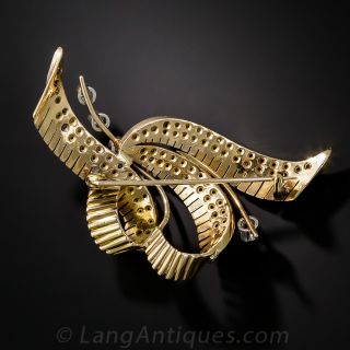 Mid-Century Diamond Ribbon Brooch