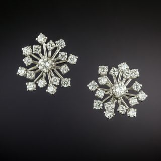 Mid-Century Diamond Snowflake Cluster Earrings - 3