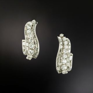 Mid-Century Diamond Swirl Hoop Earrings - 3