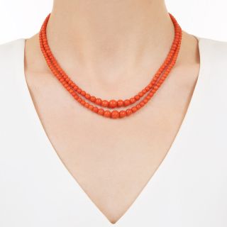 Mid-Century Double-Strand Coral Necklace