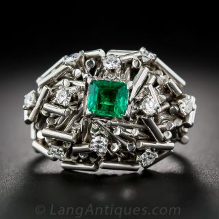 Mid-Century Emerald and Diamond Bombe Ring