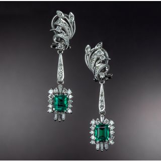 Mid-Century Emerald and Diamond Dangle Earrings - 1