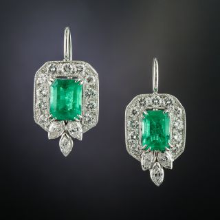Vintage Emerald and Diamond Drop Earrings - 2