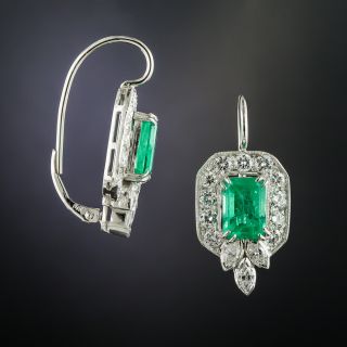 Mid Century Emerald and Diamond Drop Earrings