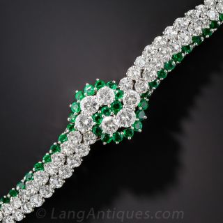 Mid-Century Emerald and Diamond Platinum Bracelet - 1