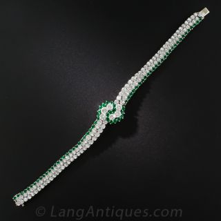Mid-Century Emerald and Diamond Platinum Bracelet