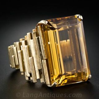 Mid-Century  Emerald Cut Citrine Ring